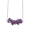 Natural Amethyst Chip Pendant Necklaces, 304 Stainless Steel Cable Chain Necklaces, Stainless Steel Color, 16.65 inch(42.3cm)