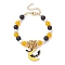 Halloween 8mm Round Dyed Natural Malaysia Jade & Frosted Black Glass Beaded Stretch Bracelets, 6mm Shell Pearl Alloy Enamel Bat Moon Charm Bracelets for Women, Golden, 7-1/4 inch(18.3cm), Moon: 28x26x2mm, Bead: 8mm & 6mm