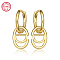 Real 18K Gold Plated 925 Sterling Silver Hoop Earrings, Initial Letter Drop Earrings, with S925 Stamp, Letter D, 20x8.5mm