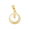Brass Pave Natural White Shell Pendants, Flat Round Snake Charms, Long-Lasting Plated, Lead Free & Cadmium Free, Rack Plating, Real 18K Gold Plated, 23.5x16.5x2.5mm, Hole: 4.5x3mm