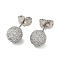 Brass Rhinestone Stud Earrings, Round Ball, Platinum, 8mm