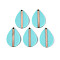 Opaque Resin & Wood Pendants, Teardrop, Medium Turquoise, 36~36.5x24.5x3.5mm, Hole: 2mm