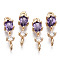 Brass Micro Pave Cubic Zirconia Links Connectors, with Glass, Long-Lasting Plated, Light Gold, Teardrop, Violet, 17x5x3.5mm, Hole: 1.5mm