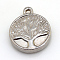 Non-Tarnish 304 Stainless Steel Pendants, Flat Round with Tree of Life, Stainless Steel Color, 15.5x13x3mm, Hole: 1mm