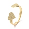 Brass Double Heart Open Cuff Bangle for Women, Cadmium Free & Nickel Free & Lead Free, Real 18K Gold Plated, Inner Diameter: 2-3/8 inch(6cm)