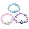 3Pcs 3 Color Lampword Evil Eye & Glass Seed Beaded Stretch Bracelets Set, Multi-strand Stackable Bracelets, Mixed Color, Inner Diameter: 2 inch(5.2cm), 1Pc/color