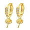 Brass Micro Pave Clear Cubic Zirconia Hoop Earring Findings, Cadmium Free & Nickel Free & Lead Free, Ring, Real 18K Gold Plated, 17x5mm, Pin: 0.7mm