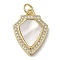 Brass Micro Pave Cubic Zirconia Pendants, Cadmium Free & Lead Free, with Shell, Real 18K Gold Plated, 20.5x15x3mm, Hole: 3.4mm