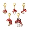 Eco-Friendly Alloy Enamel Pendant Decorations, with Zinc Alloy Lobster Claw Clasps, Mushroom, Mushroom, 36~46mm, Mushroom: 20~30x15.5~27x1.5~4mm