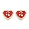 Alloy Enamel Pendants, with ABS Imitation Pearl, Heart with Cherry Charm, Golden, FireBrick, 17.5x18x4mm, Hole: 1.8mm
