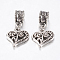 Tibetan Style Alloy European Dangle Charms, Large Hole Pendants, Heart, Antique Silver, 26mm, Hole: 4.5mm, Pendant: 14x13.5x2mm