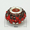 Resin Rhinestone European Beads, Grade A, with Brass Double Cores, Silver Metal Color, Rondelle, Siam, 15x9mm, Hole: 5mm