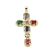 Real 18K Gold Plated Brass Micro Pave Random Color Cubic Zirconia Pendants, with Glass, Cadmium Free & Nickel Free & Lead Free, Cross, Colorful, 45.5x26.5x4.5mm, Hole: 3.3x4.1mm