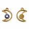304 Stainless Steel Enamel Pendants, Moon with Evil Eye, Golden, Dark Blue, 18x12x3mm, Hole: 1.6mm