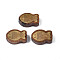 Natural Wood Undyed Beads, with Raw(Unplated) Brass Slices, Fish Shape, Saddle Brown, 18x12x7mm, Hole: 1.8mm