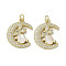 Brass Micro Pave Cubic Zirconia Pendants, Cadmium Free & Lead Free, with Shell, Moon with Rabbit, Real 18K Gold Plated, 20.5x16.5x3.5mm, Hole: 3mm