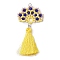Handmade Glass Seeds Fan Big Pendants, with Jump Ring and Polyester Tassel, Yellow, 62x29.5x3.5mm, Hole: 3mm