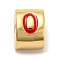Brass Enamel Beads, Real 18K Gold Plated, Long-Lasting Plated, Lead Free & Cadmium Free, Half Round, Letter O, 11x8x8mm, Hole: 2.7mm