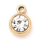 304 Stainless Steel Charms, with Acrylic Rhinestone, Birthstone Charms, Faceted, Flat Round, Golden, Crystal, 8.2x6x3.5mm, Hole: 1.2mm