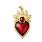 Rack Plating Brass Micro Pave Cubic Zirconia Pendants, with Epoxy Resin, Cadmium Free & Lead Free, Real 18K Gold Plated, Long-Lasting Plated, Heart, Red, 40.5x23.5x5mm, Hole: 3.5x5mm