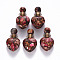 Heart Assembled Natural Bronzite and Synthetic Imperial Jasper Openable Perfume Bottle Pendants, with Brass Findings, Dyed, Hot Pink, Capacity: 1ml(0.03 fl. oz), 37.5~38.5x22x13mm, Hole: 1.8mm