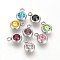 201 Stainless Steel Rhinestone Charms, Birthstone Charms, Flat Round, Stainless Steel Color, Mixed Color, 8.5x6x3mm, Hole: 1.5mm