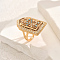 Brass Micro Pave Cubic Zirconia Geometric Statement Finger Rings for Women, Golden, Turquoise, 31x20mm, Inner Diameter: Adjustable