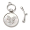 Brass Micro Pave Clear Cubic Zirconia Toggle Clasps, Cadmium Free & Nickel Free & Lead Free, with Shell, Butterfly, Platinum, 7x19x3mm, Hole: 1.5mm, Pendant: 19.5x17x2.5mm, Ring: 13x10.5x1.5, Hole: 1.5mm