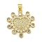 Rack Plating Brass Pave Cubic Zirconia Pendants, Lead Free & Cadmium Free, Real 18K Gold Plated, Real 18K Gold Plated, 26.5x24.5x3.5mm, Hole: 4.5x3.5mm