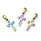 Easter 304 Stainless Steel Pendants, Cross with Word Jesus, Rainbow, Mixed Color, 21x12x1.2mm, Hole: 3.5x7mm