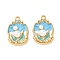 304 Stainless Steel Enamel Round Pendants, with ABS Imitation Pearl Beads, Ion Plating(IP), Golden, Blue, 25x17.5x6.5mm, Hole: 2mm