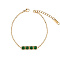 Rectangle Cubic Zirconia Link Bracelets, with Golden Stainless Steel Cable Chains, Green, no size