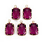 Transparent Glass Pendants, with Brass Prong Settings, Faceted, Rectangle, Light Gold, Medium Violet Red, 19x11x5.5mm, Hole: 1.6mm
