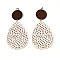 Teardrop Leather Pendants, with Wood & Iron Ring, Red Copper, Seashell Color, 75~77x37.5x2mm, Hole: 5mm