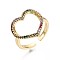 Brass Micro Pave Cubic Zirconia Cuff Rings, Open Heart Rings, Nickel Free, Colorful, Real 16K Gold Plated, Inner Diameter: 17mm