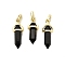 Natural Obsidian Double Terminal Pointed Pendant, Faceted Bullet Charms with Brass Findings, Ion Plating(IP), Golden, 21x7x7.5mm, Hole: 3.5x2mm