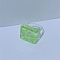 Resin Finger Rings for Women, Rectangle, with Plastic Paillette Beads, Lawn Green, Inner Diameter: 17mm