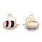Light Gold Plated Alloy Pendants, with Enamel, Bees, Pink, 16x17x2.5mm, Hole: 1.8mm