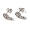 Brass Micro Pave Cubic Zirconia Studs Earrings Findings, Rectangle, for Half Drilled Beads, Cadmium Free & Nickel Free & Lead Free, Platinum, 13x6mm, Pin: 11x0.8mm and 0.5mm