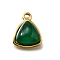 Natural Green Onyx Agate(Dyed and Heated) Triangle Charms, 304 Stainless Steel Charms, Real 18K Gold Plated, 15x12x6mm, Hole: 1.5mm