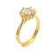 Clear Cubic Zirconia Adjustable Rings, Brass Solitaire Rings for Women, Cadmium Free & Lead Free, Real 24K Gold Plated, US Size 6 1/2(16.9mm), Flower: 9.8mm
