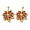 304 Stainless Steel Pendants, with Siam Rhinestone, Leaf Charms, Real 14K Gold Plated, 18x13.5x2mm, Hole: 1.6mm