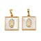 Brass Micro Pave Clear Cubic Zirconia Pendants, Cadmium Free & Lead Free, Square with Virgin Mary, with Shell, Real 18K Gold Plated, 16.5x14x2.5mm, Hole: 5x3.5mm