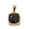 304 Stainless Steel Glass Rhinestone Pendants, Ion Plating(IP), Square Charms, Black, 14x11.5x4.5mm, Hole: 5.5x2mm