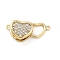 Brass Micro Pave Clear Cubic Zirconia Box Clasps, Cadmium Free & Nickel Free & Lead Free, Heart, Real 18K Gold Plated, 21.5mm, Hole: 1.2mm