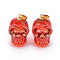 Electroplate K9 Glass Pendants, with Golden Plated Brass Bails, Drawbench, Skull, Halloween, Red, 25x26~27x19mm, Hole: 5x3mm