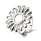 Adjustable 304 Stainless Steel Open Cuff Ring Components, Bezel Cup Ring Settings, Flower, Non-Tarnish, Stainless Steel Color, Tray: 8mm, Inner Diameter: 18mm, Flower: 25.5mm