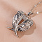 Heart Wing Brass Clear Cubic Zirconia Pendant Necklaces for Women, Platinum, 17.72 inch(45cm)