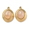 Natural Rose Quartz Pendants, 304 Stainless Steel Oval Charms, Golden, 19x14x7mm, Hole: 1.8mm