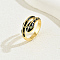 Brass Cubic Zirconia Snake Rings for Women, Enamel Cuff Rings, Black, Inner Diameter: 16~18mm